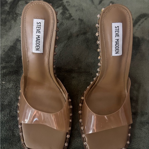 Steve Madden Brown Slide Sandals with Clear Strap - Picture 1 of 3